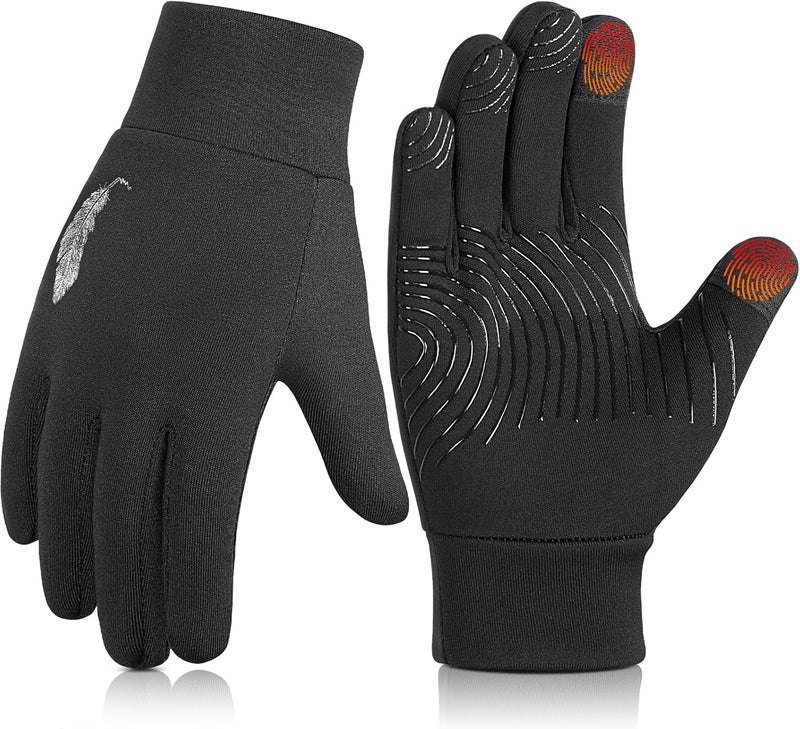 OOPOR Kid Winter Gloves with Grip - Boy Girl Wram Thermal Ski Touch Screen Bike Mittens Black 6-12 Year - Image 1